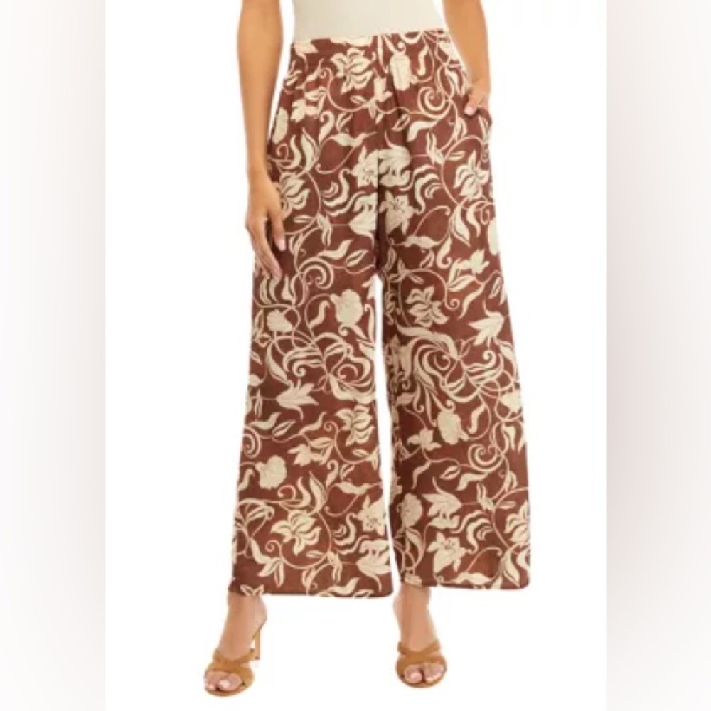 Philosophy Brown and Cream Patterned Wide-Leg silk Pants